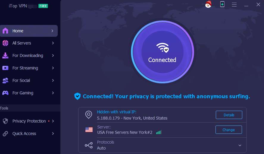 iTop VPN, a free VPN service
